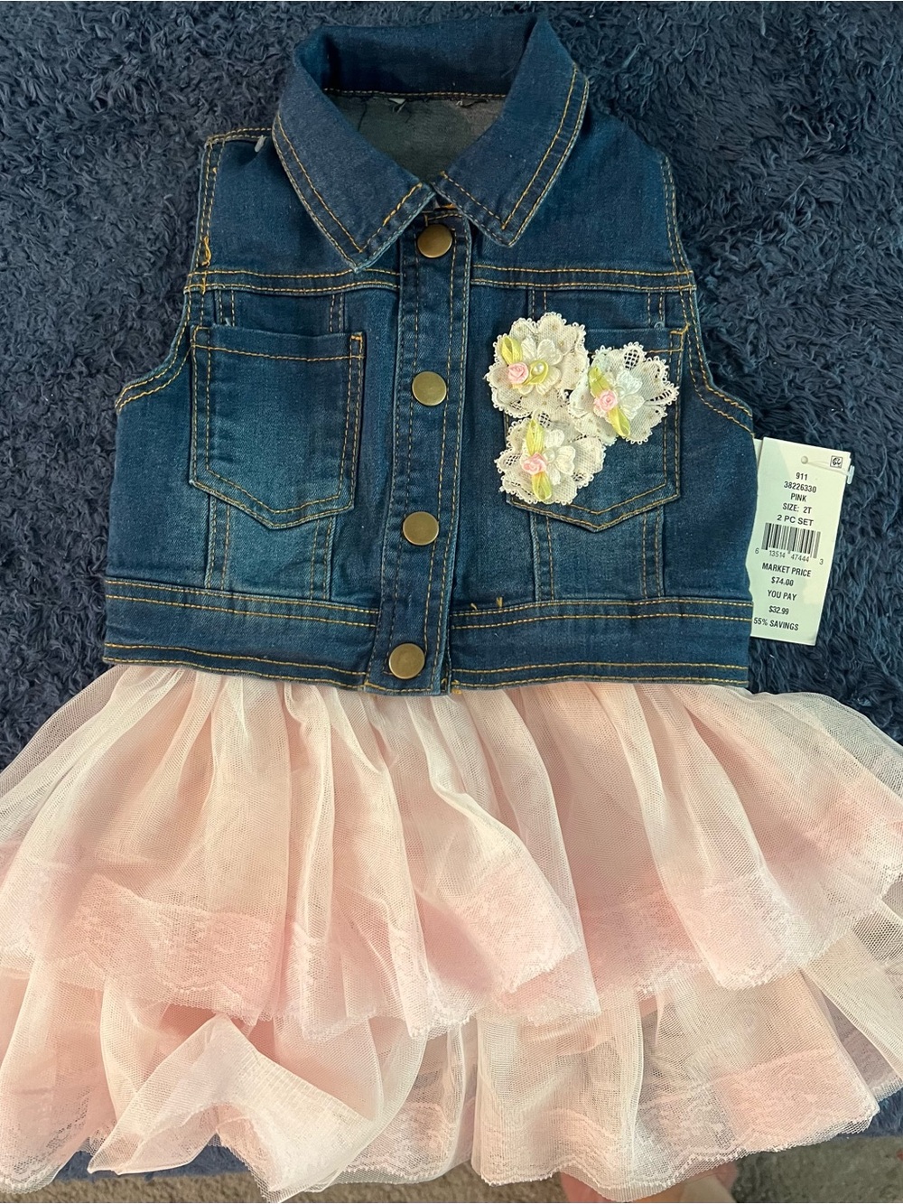 Denim jacket and pink frilly dress - 2T NEW